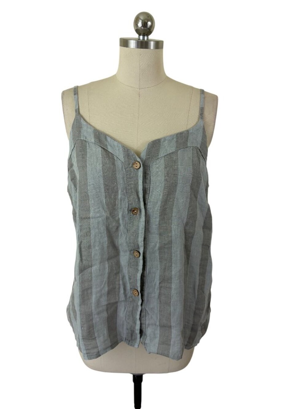 Francesca Bettini Italy Linen Striped Cami Top Large Gray Coastal Chic Lagenlook